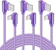 🔌 10ft 3 pack 90 degree nylon woven right angle lightning cable – extra long charging cord compatible with iphone 11/pro/xs max/x/8/7/plus/6s/6/ipad – purple, 10 feet logo