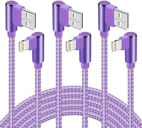 img 4 attached to 🔌 10FT 3 Pack 90 Degree Nylon Woven Right Angle Lightning Cable – Extra Long Charging Cord Compatible with iPhone 11/Pro/Xs Max/X/8/7/Plus/6S/6/iPad – Purple, 10 Feet