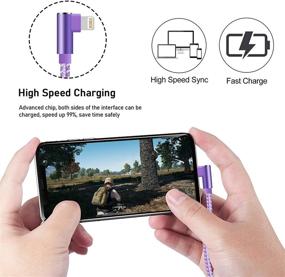 img 2 attached to 🔌 10FT 3 Pack 90 Degree Nylon Woven Right Angle Lightning Cable – Extra Long Charging Cord Compatible with iPhone 11/Pro/Xs Max/X/8/7/Plus/6S/6/iPad – Purple, 10 Feet