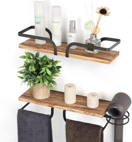 img 4 attached to Lomivra Bathroom Organizer Shelves: Hair Dryer Holder, Towel Bar &amp; Storage Set 2 Brown - Wall Mounted Bathroom Shelves for Hair Tools, Makeup and Toiletries