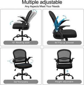 img 3 attached to 🪑 Ergonomic Mesh Office Chair with Lumbar Support - Adjustable Height, Flip-Up Armrest, Swivel Task Chair for Home Office