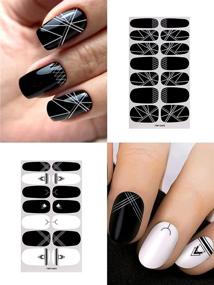 img 1 attached to 💅 Elegant EBANKU 12 Sheets Nail Polish Strips - Black & White Full Wrap Stickers with Nail File for Women's Nail Art Decorations