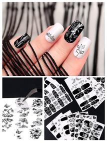 img 2 attached to 💅 Elegant EBANKU 12 Sheets Nail Polish Strips - Black & White Full Wrap Stickers with Nail File for Women's Nail Art Decorations