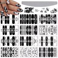 💅 elegant ebanku 12 sheets nail polish strips - black & white full wrap stickers with nail file for women's nail art decorations logo