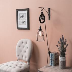 img 3 attached to Industrial Pulley Design Wall Sconces Pendant Lamp: Rustic State with LED Edison Bulb and Fabric Cord