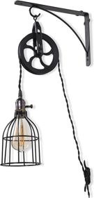 img 4 attached to Industrial Pulley Design Wall Sconces Pendant Lamp: Rustic State with LED Edison Bulb and Fabric Cord