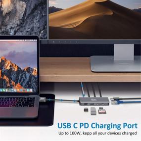 img 1 attached to 💻 Portable USB C Dual Monitor Docking Station for MacBook Pro Air - 2 HDMI, SD/TF, 100W PD3.0, 3 USB - HU105B