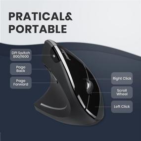 img 2 attached to Perixx PERIMICE-713L Wireless Ergonomic Left Handed Vertical Mouse: 6 Buttons, 3 Level DPI – Black