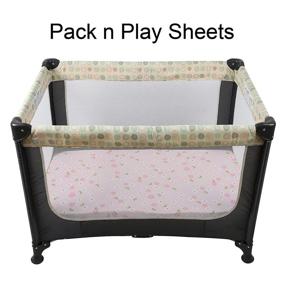 img 2 attached to 🌸 2 Pack of Soft Stretchy Jersey Knit Fitted Sheets for Baby Girl's Pack n Play Playard, Portable Mini Crib Mattress Cover - Pink Floral Design