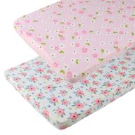 🌸 2 pack of soft stretchy jersey knit fitted sheets for baby girl's pack n play playard, portable mini crib mattress cover - pink floral design logo