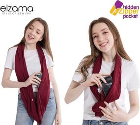 img 2 attached to 🧣 ELZAMA Infinity Loop Scarf for Women - Solid Color Lightweight Travel Neck Wrap with Hidden Zipper Pocket