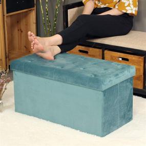 img 1 attached to 🪑 B FSOBEIIALEO Teal Velvet Folding Storage Ottoman, Large 31.5"x15.7"x15.7" - Multi-Purpose Long Shoes Bench, Footrest Stool Seat