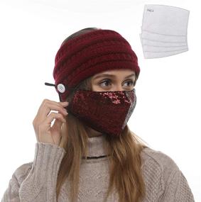 img 4 attached to 🧣 Winter Must-Have: Cozy Cable Knit Ear Warmer Headband with Button or Mouth Cover - Ideal for Girls & Women!