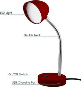 img 1 attached to MaxLite LED Desk Lamp with USB Charging Port, Burgundy - Adjustable Neck, On/Off Switch - Modern Table Lamp for Reading, Work or School - Warm Gentle Light