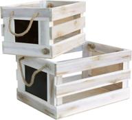 📦 modern village white wooden crates decorative set: chalk face, rope handles, rustic storage (18 and 15 inch) logo