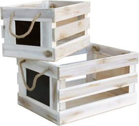 img 4 attached to 📦 Modern Village White Wooden Crates Decorative Set: Chalk Face, Rope Handles, Rustic Storage (18 and 15 Inch)