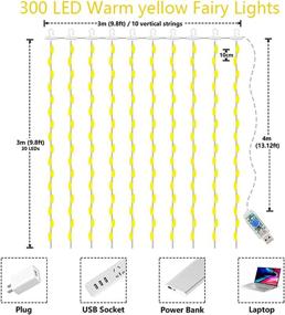 img 2 attached to 🎄 AMZQJMY Christmas Fairy Lights: 300 LED Curtain Lights for Bedroom Window, Wedding Patio & Birthday Party Decor - 8 Modes, Remote Control (Warm White 10x10 ft)