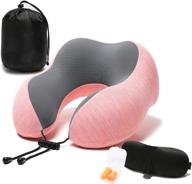 🌸 memory foam travel neck pillow - skin-friendly & breathable with 3d eye mask, earplugs, and portable storage bag - ideal for airplane, train, and home use (pink) logo