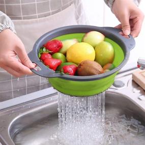 img 1 attached to 🥗 QiMH Collapsible Colander Set of 3 - 2 PC 4 Quart and 1 PC 6 Quart Over the Sink Colander: Space-Saving Foldable Food Strainer with Food-Grade Sturdy Plastic Base and Round Silicone Kitchen Design