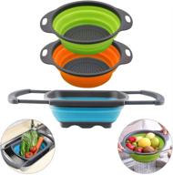 🥗 qimh collapsible colander set of 3 - 2 pc 4 quart and 1 pc 6 quart over the sink colander: space-saving foldable food strainer with food-grade sturdy plastic base and round silicone kitchen design logo