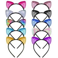 😺 versatile and stylish: wxj13 reversible sequin cat ears headbands - 10 pcs set for girls and women logo