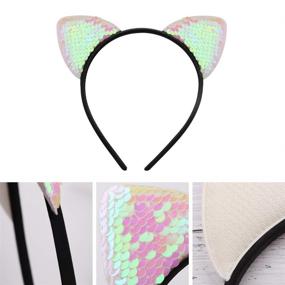 img 2 attached to 😺 Versatile and Stylish: WXJ13 Reversible Sequin Cat Ears Headbands - 10 Pcs Set for Girls and Women