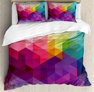 🌈 colorful rainbow duvet cover set with geometric patterns - ambesonne 3 piece bedding set, king size, pink magenta logo