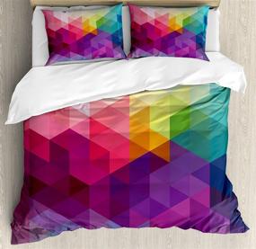 img 2 attached to 🌈 Colorful Rainbow Duvet Cover Set with Geometric Patterns - Ambesonne 3 Piece Bedding Set, King Size, Pink Magenta