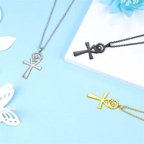 img 2 attached to Набор ожерелья с серьгами Jewmon Protection Ankh Cross Eye of Horus | Серебро 925 пробы/Золото 18К/Покрытие черным гелем | Хорусов Глаз, Египетский Коптический Крест, Религиозное ожерелье