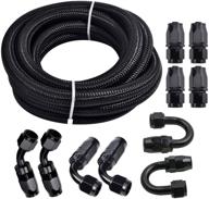 🔥 high-quality 3/8 6an 20ft nylon stainless steel braided fuel line hose kit - oil/gas/fuel compatible with 10pcs swivel fuel hose fitting adapter kit - black logo
