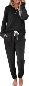 img 4 attached to 👚 Comfortable and Stylish WIHOLL Two-Piece Lounge Set for Women with Button-Down Sweatshirt and Sweatpants