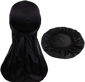 img 3 attached to Premium Unisex 2pcs Durags and Bonnets Set: Long Tail Silky Doo rag and Turban Sleep Cap – Ideal for Men and Women