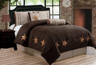 🤠 micro suede texas lone star rustic western decor bedding king size comforter set - 6 piece chocolate brown/taupe/camel oversize lodge cabin (106"x 92") logo