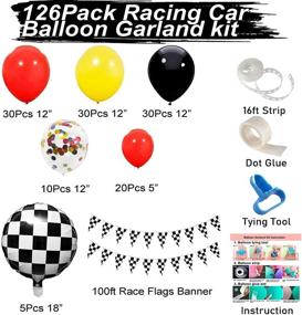 img 2 attached to 🏎️ Let's Go Racing Car Balloon Garland Kit - 126 Pcs Yellow Black Confetti Balloon Arch with Checkered Flags Banner & Foil Balloons. Perfect Racing Car Party Decoration with 100ft Checkered Flags.