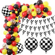 🏎️ let's go racing car balloon garland kit - 126 pcs yellow black confetti balloon arch with checkered flags banner & foil balloons. perfect racing car party decoration with 100ft checkered flags. logo