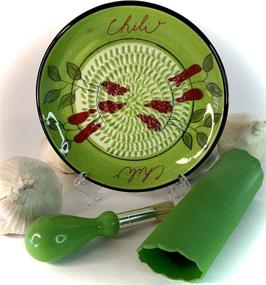 img 4 attached to 🧀 BonCera, All-in-One 4-Piece Premium Stoneware Grater Set, Hand-Made & Hand-Painted, 2-Year Warranty Included, Chili Green, Original Designers Signature by James Design s #G108