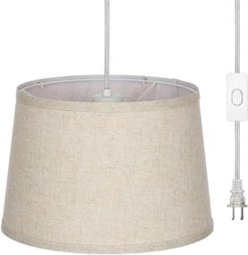 img 2 attached to 🔌 EDISHINE Plug in Pendant Light: Stylish Hanging Light Fixture with Beige Linen Shade for Bedroom, Kitchen, and Living Room