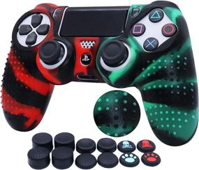 img 4 attached to 🎮 Water Transfer Printing Silicone Skin for PS4 RALAN - Ultimate Protection and Style for PS4 Slim/PS4 Pro Controller (Bonus: Black Pro Thumb Grip x 8, Cat + Skull Cap Cover Grip x 2)