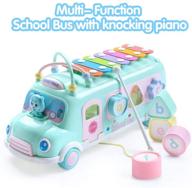 efoshm intellectual school bus baby toy: shape puzzles, music & educational gifts for baby, toddler, preschooler - blue logo