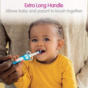 img 1 attached to 🐻 MAM Обучающая зубная щетка для младенцев: синяя щетка с медвежонком, улучшенная приложение, безопасный щит, для возраста от 5 месяцев