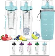 bevgo fruit infuser water bottle – 32oz - hydration tracker with timeline – removable ice gel ball and flip top lid logo