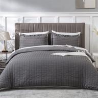 🛏️ gray seersucker stripe duvet cover king size - soft textured quilt cover set with zipper closure, breathable comforter cover, includes 1 duvet cover + 2 pillow shams - washable and stylish logo
