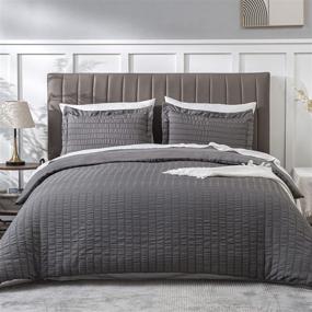 img 4 attached to 🛏️ Gray Seersucker Stripe Duvet Cover King Size - Soft Textured Quilt Cover Set with Zipper Closure, Breathable Comforter Cover, Includes 1 Duvet Cover + 2 Pillow Shams - Washable and Stylish