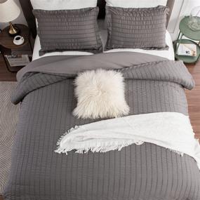 img 2 attached to 🛏️ Gray Seersucker Stripe Duvet Cover King Size - Soft Textured Quilt Cover Set with Zipper Closure, Breathable Comforter Cover, Includes 1 Duvet Cover + 2 Pillow Shams - Washable and Stylish