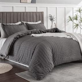 img 3 attached to 🛏️ Gray Seersucker Stripe Duvet Cover King Size - Soft Textured Quilt Cover Set with Zipper Closure, Breathable Comforter Cover, Includes 1 Duvet Cover + 2 Pillow Shams - Washable and Stylish