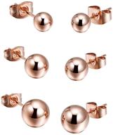 discover family size women's ball earrings set - 14k rose gold plated titanium steel, nickel free - 4mm, 6mm, 8mm - 3 pair set for women and girls (f1697) logo