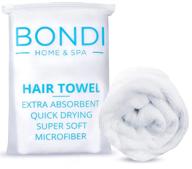 bondi home & spa fast drying microfiber hair towel for women – super absorbent, x large & soft hair drying towel – ideal for curly, long or thick hair (42 x 22) – white logo