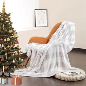 img 4 attached to 🎄 U UQUI Christmas Blanket Buffalo King Size Plaid - Flannel Fleece Nap Fuzzy Office Couch Check Lightweight Velvet Plush Travel Outdoor Warm Blanket in Gray and White (102"x90")