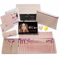 glownique aura - 30 rose gold pink premium vegan brushes with travel case - complete pro makeup kit for professional influencer tutorials, ebook, blender, headband - flawless blend for powder, liquid and cream foundation - skincare labeled logo