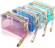 set of 4 waterproof transparent pvc zippered toiletry bags with 🛁 handle strap, portable clear makeup pouches for organizing bathroom and vacation essentials logo